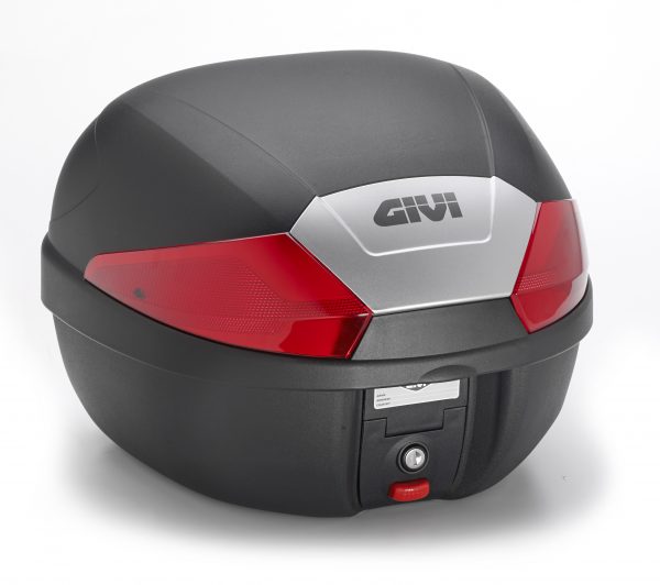 Bauletto Givi Monolock B29 da 29 lt nero goffrato con catadiottri rossi.