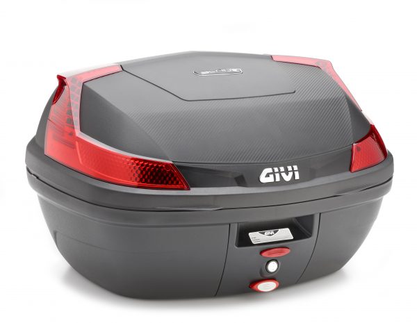 Bauletto Givi B47 Blade da 47 lt nero goffrato con catadiottri rossi.