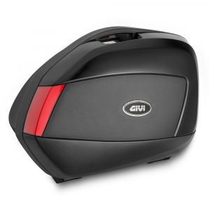 Coppia di valigie laterali Monokey Side Givi V35 nere goffrate con cover nera e catadiottri rossi, capacità 35lt.