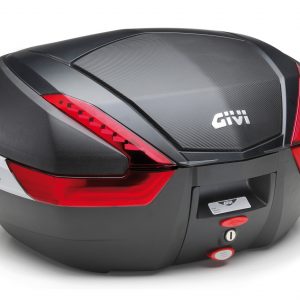 Bauletto Givi Monokey V47 da 47 lt con cover nera e inserto carbon look.