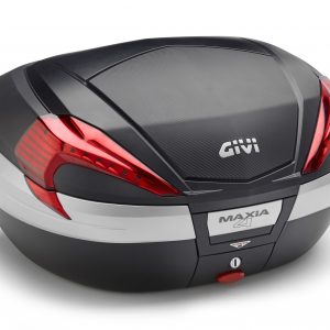 Bauletto Givi Monokey V56 MAXIA 4 56 lt con cover nera e inserto carbon look.