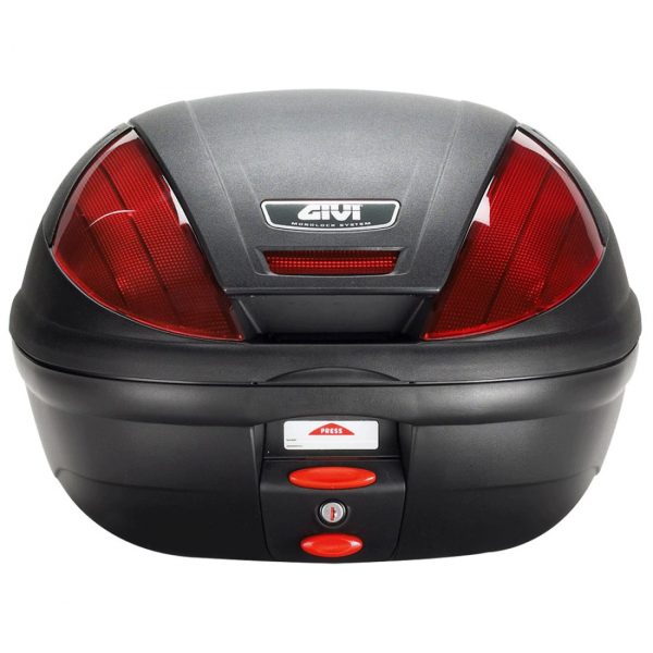 Bauletto Givi Monolock E370 da 39 lt nero goffrato con catadiottri rossi.