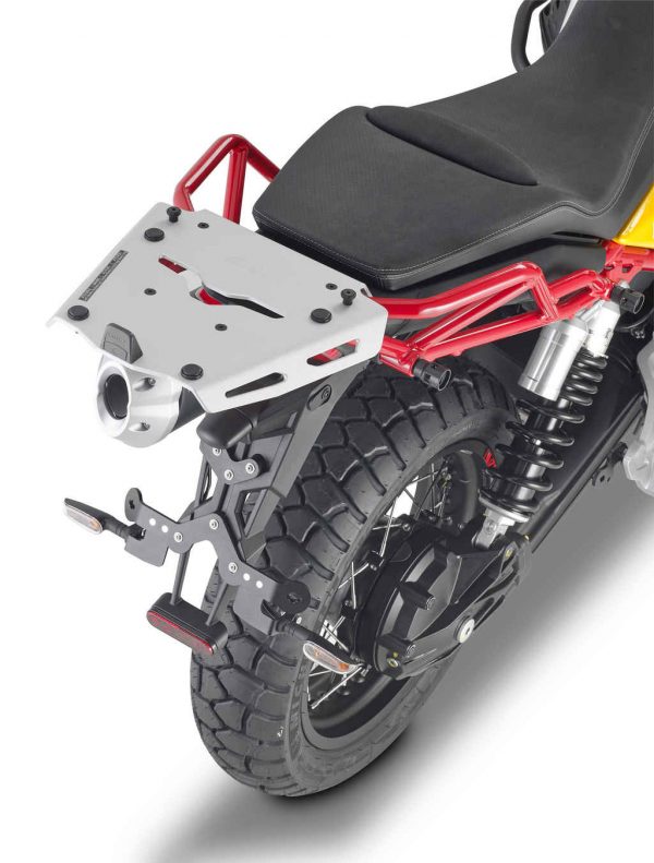 Attacco posteriore in alluminio per il montaggio di bauletto di tipo MONOKEY® su Moto Guzzi V85TT