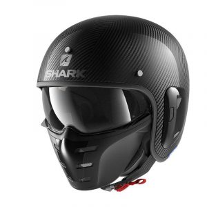 Shark S-Drak 2 Carbon casco jet in fibra di carbonio con maschera per il viso e visierino a scomparsa leggermente fumè.
