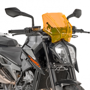 Cupolino specifico per KTM Duke 790 prodotte dal 2018 in avanti, comprensivo di kit necessario al montaggio al buio il bordo si illumina di arancione.