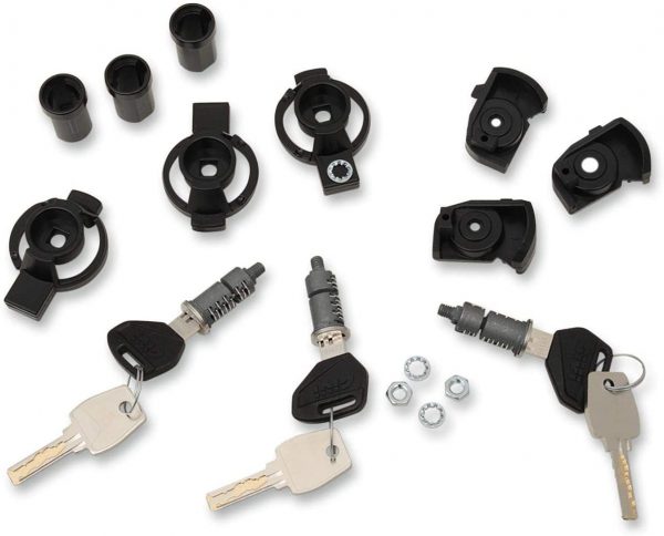 Kit di unificazione chiavi security lock per tre valigie, comprensivo di boccole e piastrine sottoserratura.