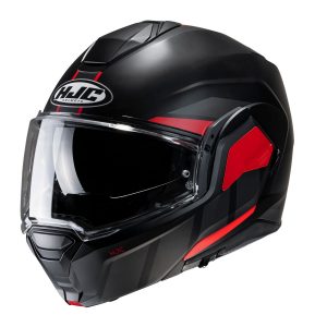 HJC i100 Beis MC1SF - Nero Rosso - Casco modulare in policarbonato: leggerezza, vestibilità e comfort. Mentoniera rotazionale. Acquista su motonardishop.it!