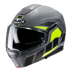 HJC i100 Beis MC3HSF - Grigio Giallo Nero - Casco modulare in policarbonato: leggerezza, vestibilità e comfort. Mentoniera rotazionale. Acquista su motonardishop.it!