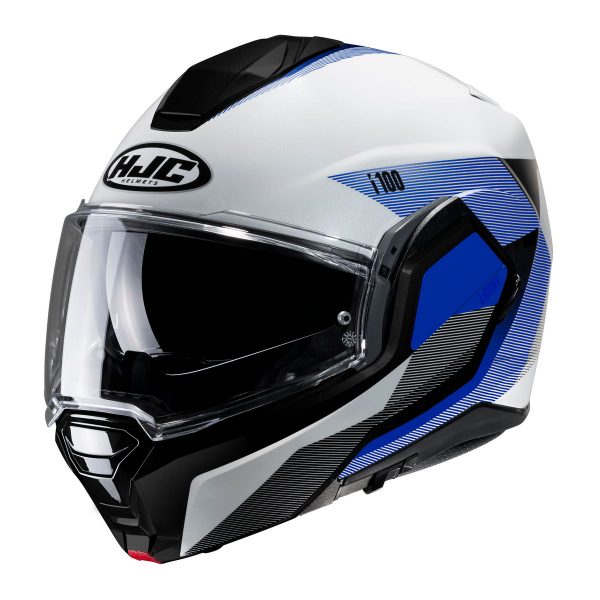 HJC i100 Beston MC2 - Bianco Blu Nero - Casco modulare in policarbonato: leggerezza, vestibilità e comfort. Mentoniera rotazionale. Acquista su motonardishop.it!