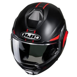 HJC i100 Beis MC1SF - Nero Rosso - Casco modulare in policarbonato: leggerezza, vestibilità e comfort. Mentoniera rotazionale. Acquista su motonardishop.it!