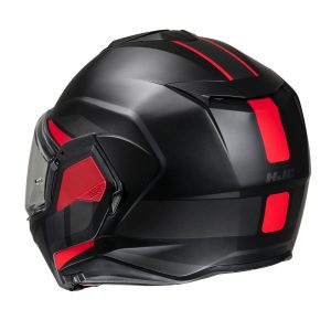 HJC i100 Beis MC1SF - Nero Rosso - Casco modulare in policarbonato: leggerezza, vestibilità e comfort. Mentoniera rotazionale. Acquista su motonardishop.it!