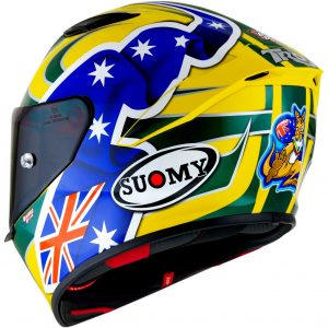 Suomy TRACK-1 Troy Bayliss Replica 2005 è il nuovissimo integrale SUOMY di ultima generazione composto in TRICARBOCO (carbonio-fibre aramidiche-fibre di vetro) sviluppato allo scopo di ottenere miglior comfort per l’uso in pista e in strada.