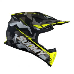 Casco Cross Suomy X-Wing Camouflager Matt Yellow è un casco di una nuova generazione dalle forme dinamiche e performanti composto da un mix di resine termoplastiche rinforzate in grado di garantire un’altissima resistenza agli urti.