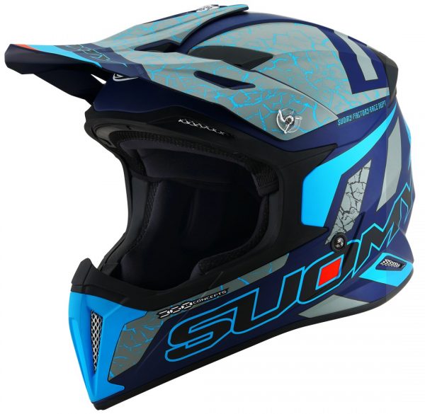 Casco Cross Suomy X-Wing Reel Matt Blue Fluo è un casco di una nuova generazione dalle forme dinamiche e performanti composto da un mix di resine termoplastiche rinforzate in grado di garantire un’altissima resistenza agli urti.