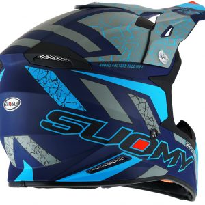 Casco Cross Suomy X-Wing Reel Matt Blue Fluo è un casco di una nuova generazione dalle forme dinamiche e performanti composto da un mix di resine termoplastiche rinforzate in grado di garantire un’altissima resistenza agli urti.