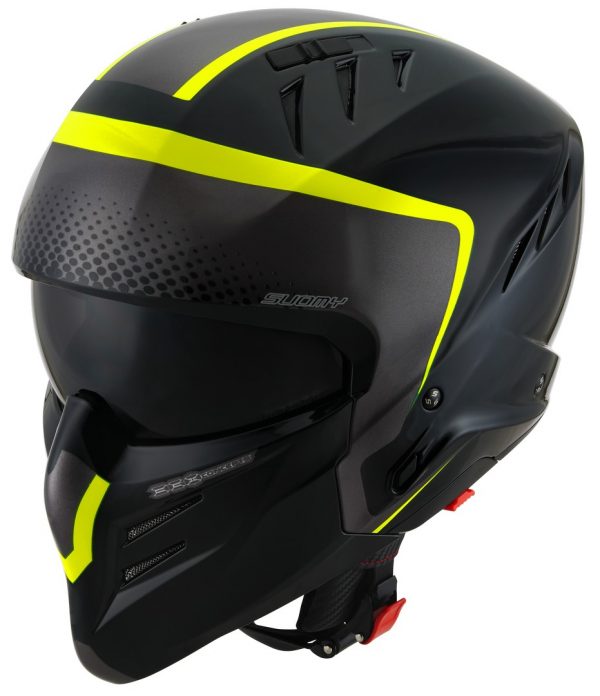 Il Casco modulare Suomy ARMOR Crew Black Yellow, ispirato al mondo movie e sci-fi, è il nuovissimo modulare SUOMY composto in materiale termoplastico ADT-Advanced sviluppato e ottimizzato per l'utilizzo cittadino e low ride.