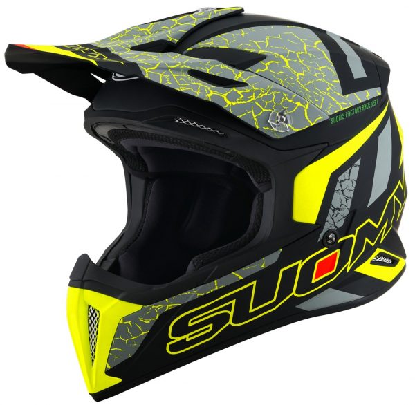 Casco Cross Suomy X-Wing Reel Matt Yellow Fluo è un casco di una nuova generazione dalle forme dinamiche e performanti composto da un mix di resine termoplastiche rinforzate in grado di garantire un’altissima resistenza agli urti.