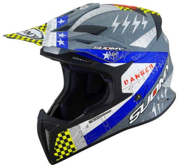 Casco Cross Suomy X-Wing Jetfighter Matt Blue  è un casco di una nuova generazione dalle forme dinamiche e performanti composto da un mix di resine termoplastiche rinforzate in grado di garantire un’altissima resistenza agli urti.