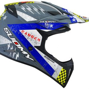 Casco Cross Suomy X-Wing Jetfighter Matt Blue  è un casco di una nuova generazione dalle forme dinamiche e performanti composto da un mix di resine termoplastiche rinforzate in grado di garantire un’altissima resistenza agli urti.